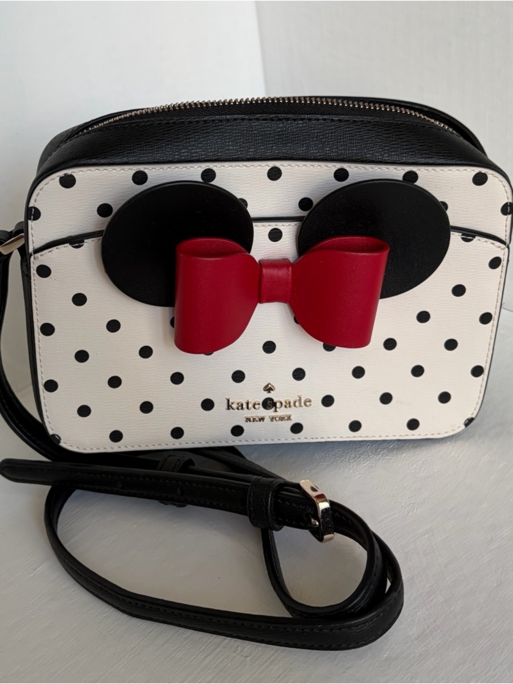 kate spade Polka Dot Minnie Ear Crossbody in White, Black & Red